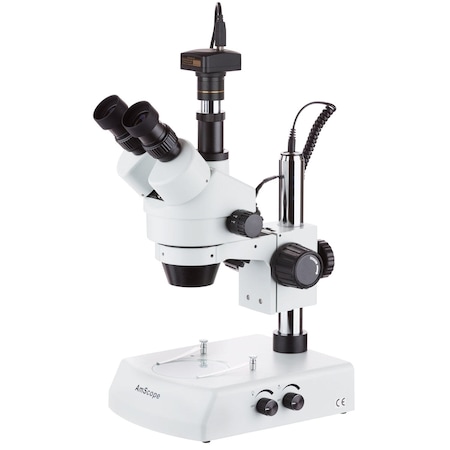 Amscope 7X-45X Trinocular Stereo Zoom Microscope With Dual Halogen Lights & 5MP Camera SM-2T-5M